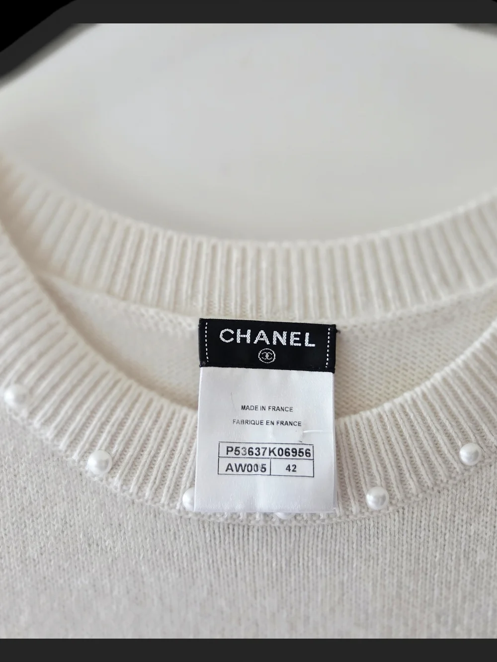 CHANEL Cream Sleeveless Cashmere Shift Dress with Pearl Accents Made In France